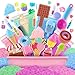Golray Ice Cream Sensory Bin for Girls, Play Sand Art Kit with Sandbox, 2lb Magic Sand, Cake & Waffle Molds, Pretend Play Desserts Toys, Sensory Toy Set Gifts for Girl Toddlers Ages 3 4 5 6 7 8