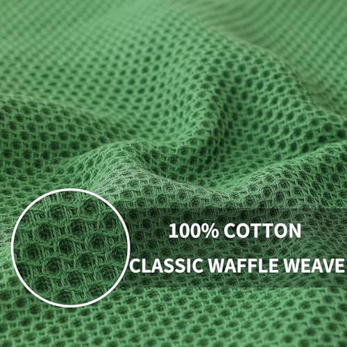 Image of Kitchen Cotton Lint Free Waffle Weave Hand Towels, Quick Drying Dish Cloths, Highly Absorbent Dish Rags Tea Towels Set with Hanging Loop, 13.4 inchx 13.4 inch, Grass Green, Pack of 2