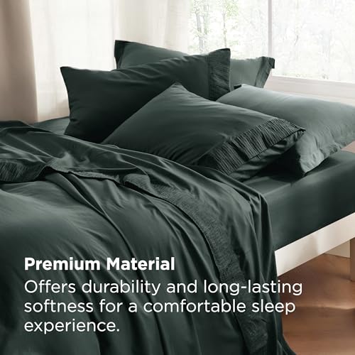 Image of Bedsure Queen Sheet Set - 4 Pieces Soft Queen Size Sheets - Breathable & Cooling - Hotel Luxury - Easy Care Polyester Microfiber Bedding for Women, Men, Dark Green