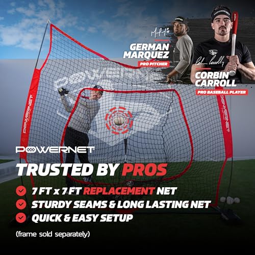 PowerNet 7x7 FT Baseball & Softball Net Replacement Parts - Durable Nets & Bags Available in Team Colors, Replace 7x7 FT