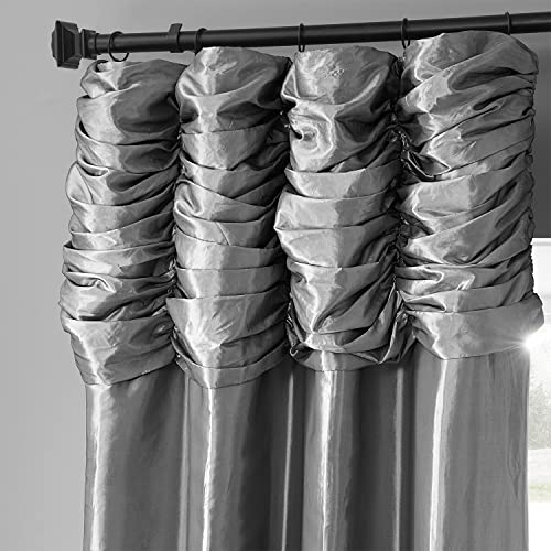 Image of HPD Half Price Drapes Ruched Faux Taffeta Silk Curtains 84 Inches Long Room Darkening Curtains for Bedroom & Living Room (1 Panel), 50W x 84L, Platinum