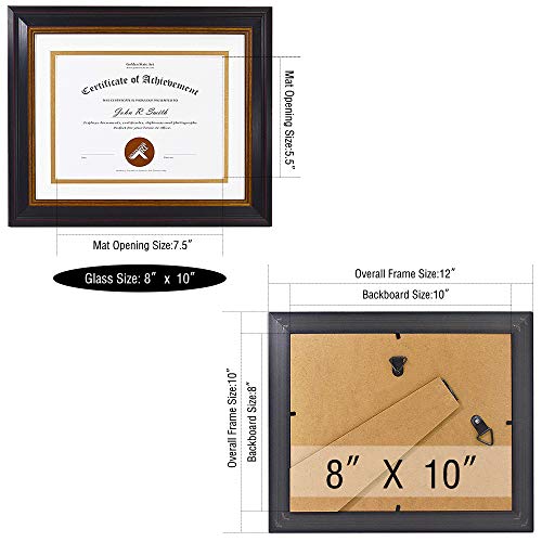 Golden State Art, 8X10 Frame For 6X8 Diploma/Certificate/Picture, Black Gold & Burgundy Color. Includes Double Mat, Real Glass & Table-Top Display (Black Over Gold Double Mat) #TOP7