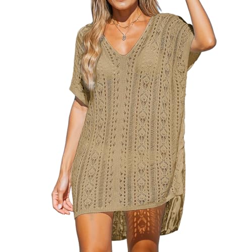 Image of SANNIDHI Crochet Cover Up for Women Loose Fit Beach Cover Up Stylish Boho V Neck Hollow Summer Top Coverup - Fits for Weight 50-70kg and Height 160-178cm