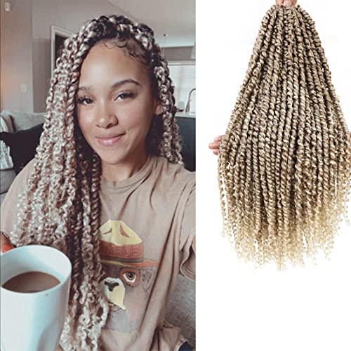 Passion Twist Hair 18 Inch 27/613 Ombre Blonde Pre-twisted Passion Twists Crochet Hair Pre-looped Curly Crochet Hair for Black Women (7Packs,27/613)