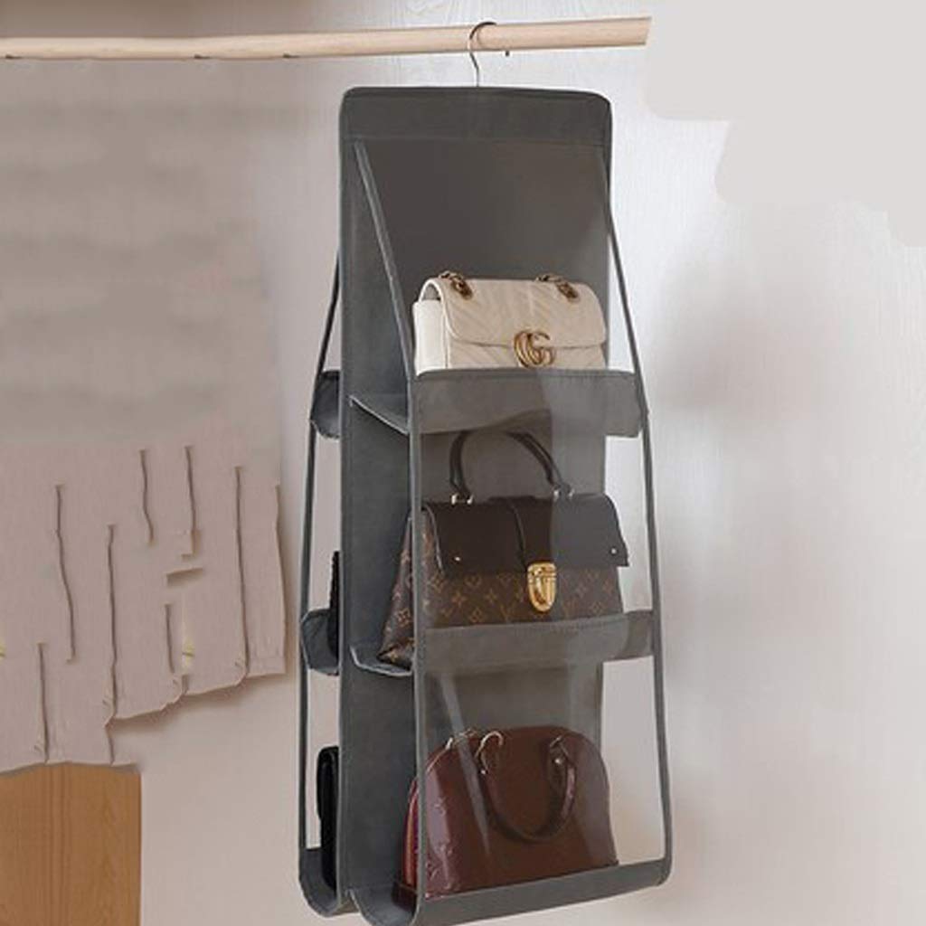 MOBYGKFY 6 Pockets Hanging Storage Bag Purse Handbag Tote Bag Storage Organizer Hangers Keep Your Closet or Wardrobe Clean and Tidy(Argento)