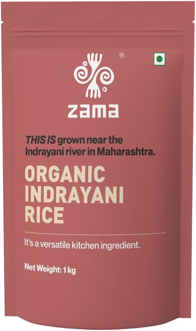 Zama Organics Indrayani Rice 1kg | | Premium, Aromatic Grain | Gluten-Free, Easy to Digest | Rich in Nutrients | Ideal for Traditional Dishes | Grown by Farmers in Maharashtra