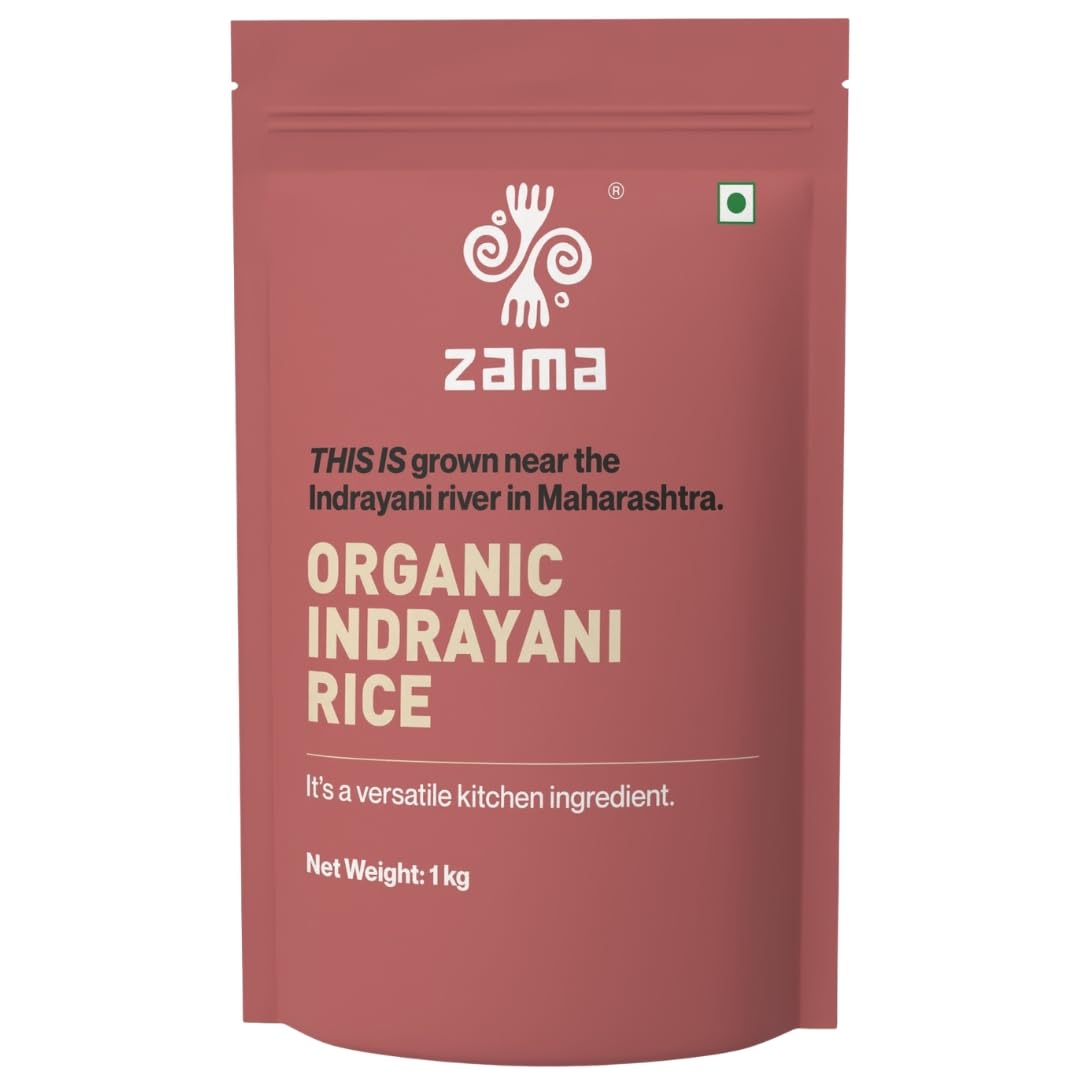 Zama Organics Indrayani Rice 1kg | | Premium, Aromatic Grain | Gluten-Free, Easy to Digest | Rich in Nutrients | Ideal for Traditional Dishes | Grown by Farmers in Maharashtra