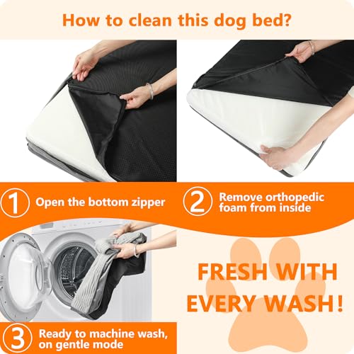 HMTOPE Orthopädisches Hundebett, 9cm Dicke Hundekissen für Mittelgroße Hunde, Abnehmbar und Waschbar Hundematte, rutschfeste Unterseite, Wasserdichtes Innenfutter, 91 cm, Hellgrau