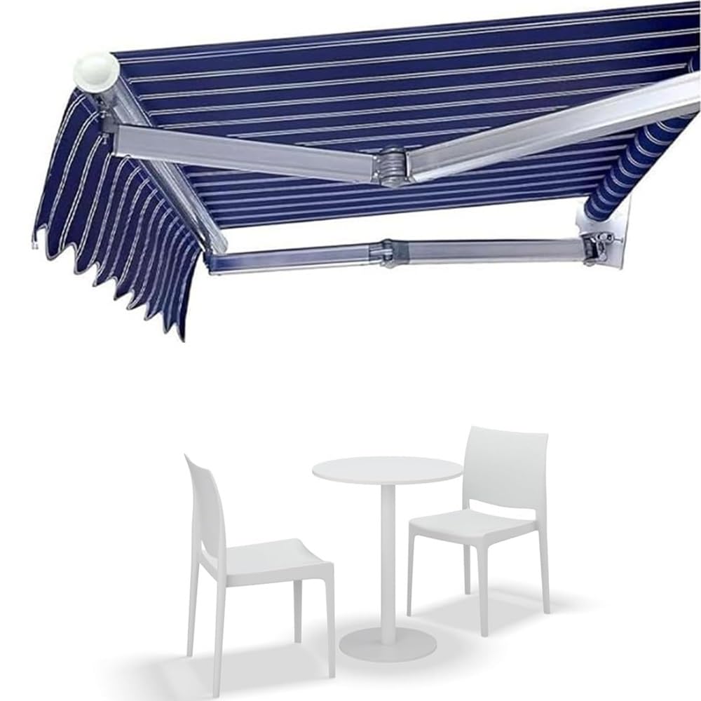 YHDMDQ 3/4/5x2m Ersatzstoff Für Markisen, Balkon Markisenbespannung Canvas Markisenstoff, Patio Markisentuch Markise Ersatz-Bezug Mit Volant Für Außenbereich(Blue,5x1.5m/16.4x5ft) Garten