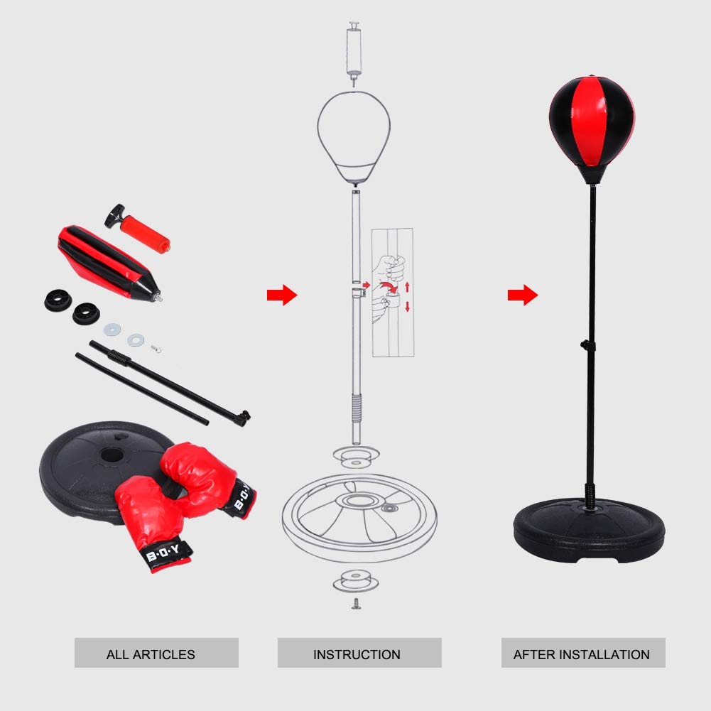 Ensemble de Boxe pour Enfants avec Sac de Boxe à Hauteur Réglable et Gants de Boxe, pour Fitness et Décompression