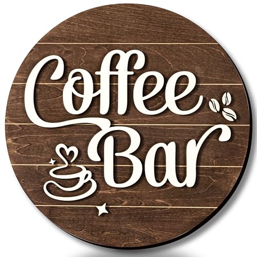 Image of Woodamore Coffee Bar Sign Wall Decor - Vintage Coffee Sign for Bar Decor Accessories, Funny Cafe Station Signs Idea For Kitchen Home Decor, 10'' Farmhouse Cafe Signs for Cafe Decorations