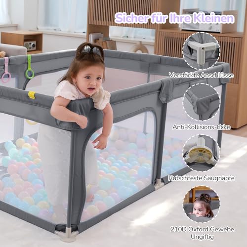 Dripex Laufstall Baby, Laufgitter 120×180cm, atmungsaktiv, Hellgrau – Ansicht 6