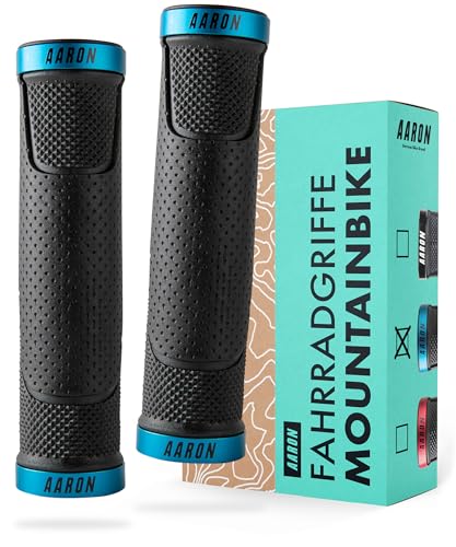 AARON MTB Fahrradgriffe, sportliche Lenkergriffe aus rutschfestem Gummi, Blaue Lock-On Gel Griffe mit Lenkerendkappen für Mountainbike, Trekkingrad, E-Bike, Crossbike, Fixie u.v.m., Blau für 21,99 EUR bei amazon.de Bild: AARON MTB Fahrradgriffe, sportliche Lenkergriffe aus rutschfestem Gummi, Blaue Lock-On Gel Griffe mit Lenkerendkappen für Mountainbike, Trekkingrad, E-Bike, Crossbike, Fixie u.v.m., Blau für 21,99 EUR bei amazon.de