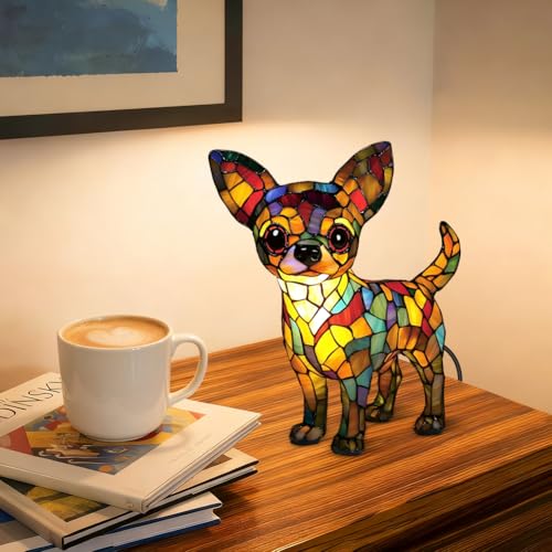 LOMUG Chihuahua Deko Nachtlicht Leuchthund Lampe aus Harz Lampe Hund LED Night Light Energieklasse A Haustier Dekolampe Nachtlampe für Hundefans Wohndeko Kinderzimmer (Chihuahua B Kleine)
