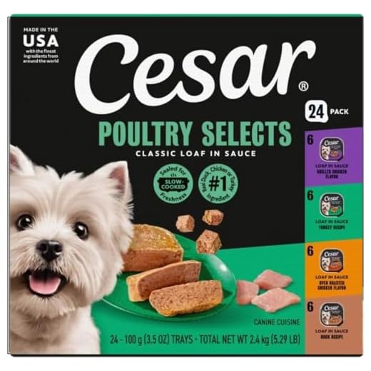 Cesar Wet Dog Food Classic Loaf in Sauce, Duck Recipe, Oven Roasted Chicken Flavor, Grilled Chicken Flavor, and Turkey Flavor, 3.5 oz. Easy Peel Trays, Variety Pack, 24 Count