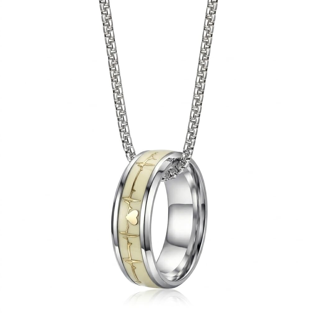Glow in Dark Ring Pendant Necklace for Men | Stainless Steel Anti-Tarnish Chain | 24 Inch Chest Length | Luminous Heartbeat Design | Stylish Boys Jewelry Gift-image-17