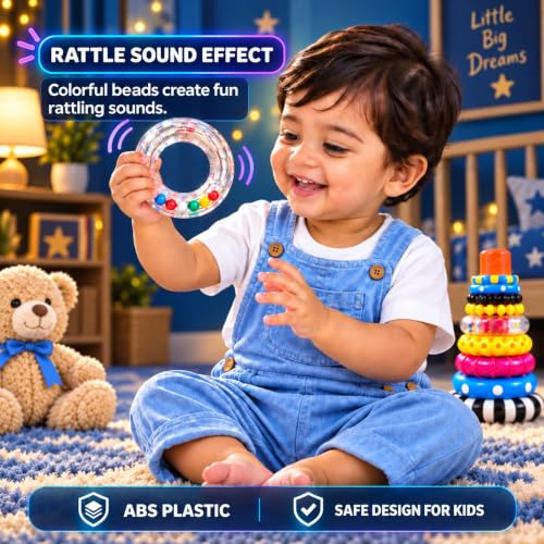Image of GRAPHENE 8 Stacking Ring Game Toy for Babies 6+ Months STEM Learning Circle Rattle Sound Educational Colour Recognition Brain Development Montessori Fine Motor Skills Birthday Gift Boys Girls Kids