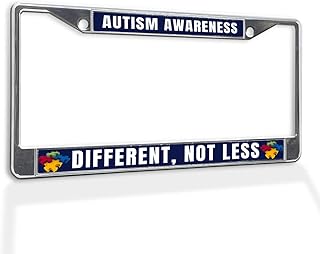 Fastasticdeals Metal Insert License Plate Frame Autism Awareness Different, No Less B Weatherproof Car Accessories Chrome 2 Holes Solid Insert