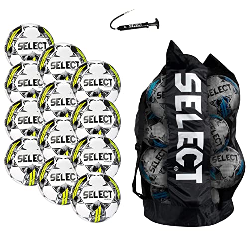 SELECT Club DB V22 Soccer Ball 12-Ball Pack with Duffle Ball Bag and Hand Pump White/Black Size 4
