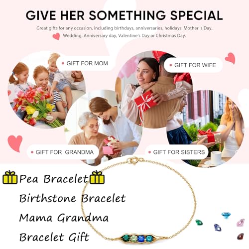 Personalized Custom Mother's Day Link Bracelet with 1-6 Simulated Birthstones Charm Bracelets Jewelry Pea in a Pod Bracelet for Women, Custom Dainty Mama Bracelet for Grandmother Mom.2