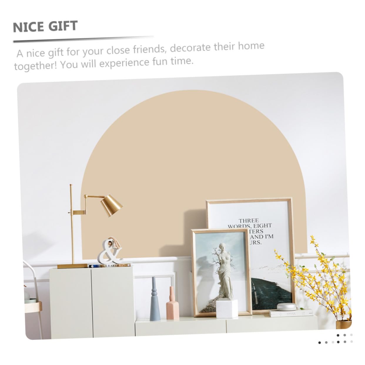 LIFKOME Calcomanía de Pared Geométrica Moderna para Dormitorio, Adhesivo Extraíble de Pvc Beige Fuerte Pegamento y Diseño Curvo, Decoración Elegante Hogar