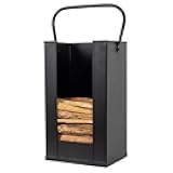 Kindling Firewood Holder in Black | Decorative Metal Storage Bucket, Rack, Caddy, Basket for Kindling Firewood | Home Décor for Indoor Fireplace, Wood-Burning Stove, or BBQ Grill | Wood Not Included
