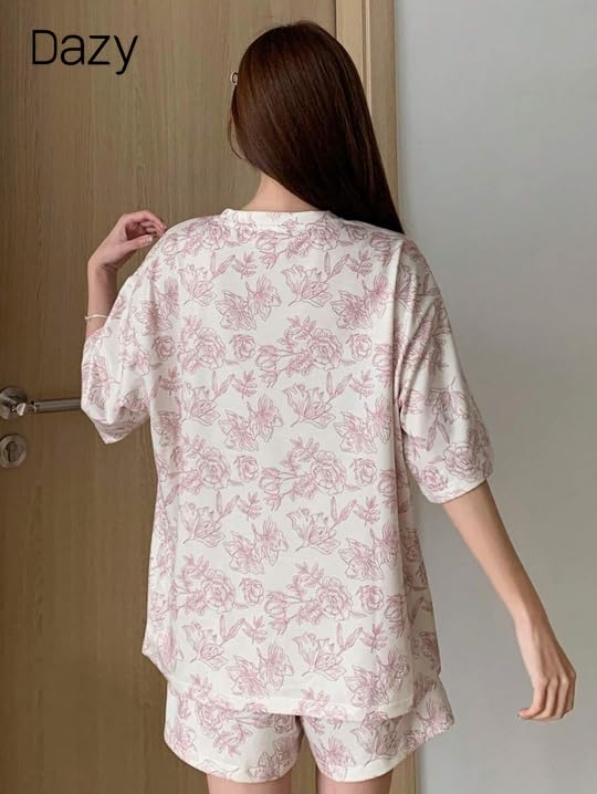 Image of Lunza Women's Cotton Blend Pajama Set, Short Sleeve T-Shirt and Shorts, Cute Bear Print Nightwear