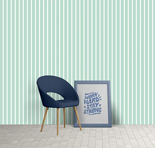 Image of DWELLSINDIA Pastel Green Striped Wallpaper for Wall Decoration | Self Adhesive Peel & Stick, Thick Textured Premium Paper | Waterproof, Scratch Resistant Laminated | Bedroom & Living Room | 41x244 cm