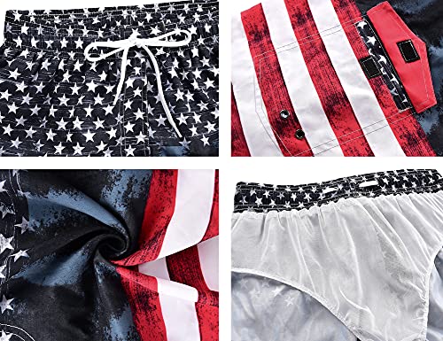 Nonwe Men's Boardshorts Quick Dry Elastic Waist With Drawstring Surf Shorts American Flag 32 #TOP5