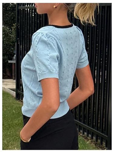 SOLY HUX Women's Short Sleeve Sweater Bow V Neck Knit Summer Casual Going Out Tops2