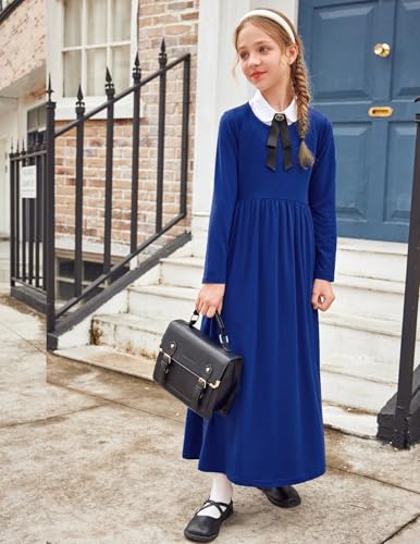 Image of Arshiner Girls Maxi Dress Long /Short Sleeve Casual Holiday Dress with Pockets for 5-13 Years