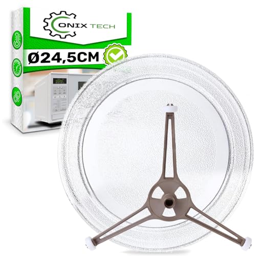 Cristal Plato Microondas Universal con un Diámetro Ø 24,5 cm Apto para LG y Otras Marcas con una Plato Microondas 245 mm - En el Juego Soporte Plato Microondas - ONIX TECH