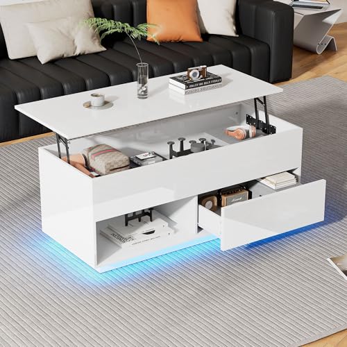 ZONJIE Couchtisch Hochglanz mit LED, LED Couchtisch Wohnzimmertisch mit Regal Hochglanz, Sofatisch Multifunktionaler Beistelltisch, Offenem Ausstellungsregal für Wohnzimmer Büro (Weiß-Stil 3) ZONJIE Couchtisch Hochglanz mit LED, LED Couchtisch Wohnzimmertisch mit Regal Hochglanz, Sofatisch Multifunktionaler Beistelltisch, Offenem Ausstellungsregal für Wohnzimmer Büro (Weiß-Stil 3)
