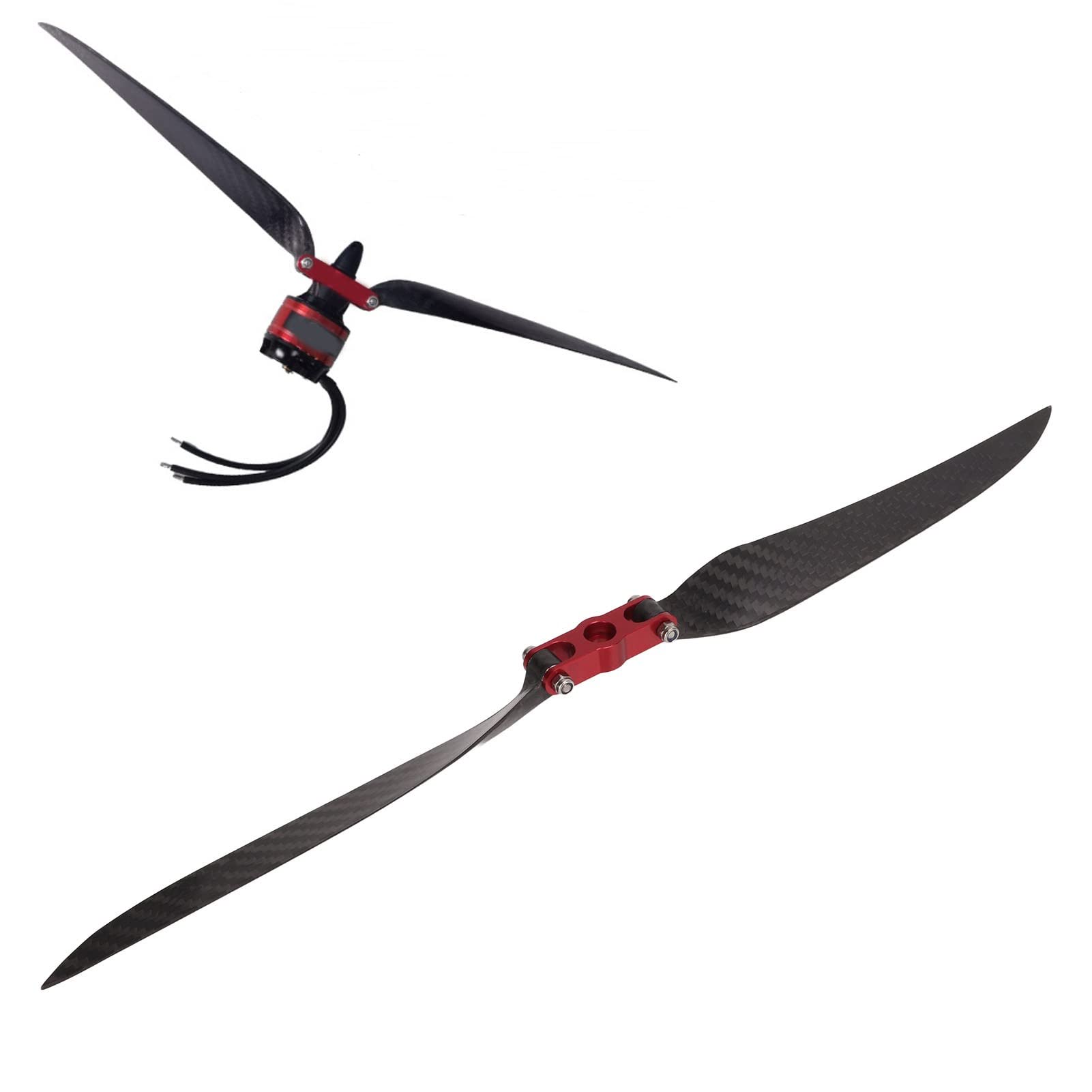 plplaaoo Hélices de avión RC Cuchillas Plegables de Fibra de Carbono Diseño aerodinámico de Alta eficiencia para Modelos de ala Fija Ajuste Universal 365 mm de Longitud Anillo Adaptador de