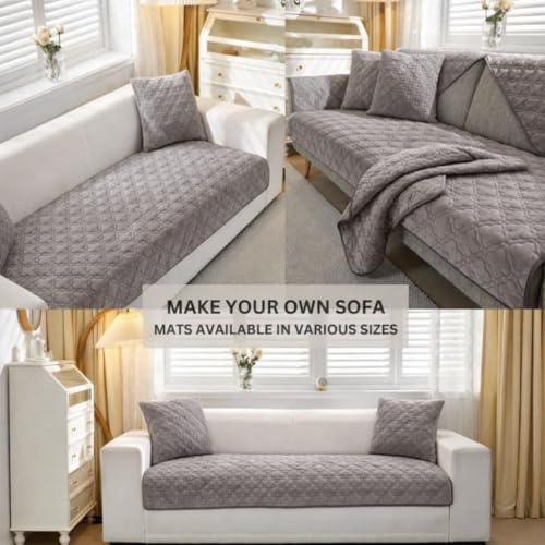 Image of HOMETHREADS Innovative Premium Velvet Sofa Cover Mat with PVC Backing for Non-Slip Comfort | (Light Grey Clubs, 1Pc Backrest Mat | 70x70cm)