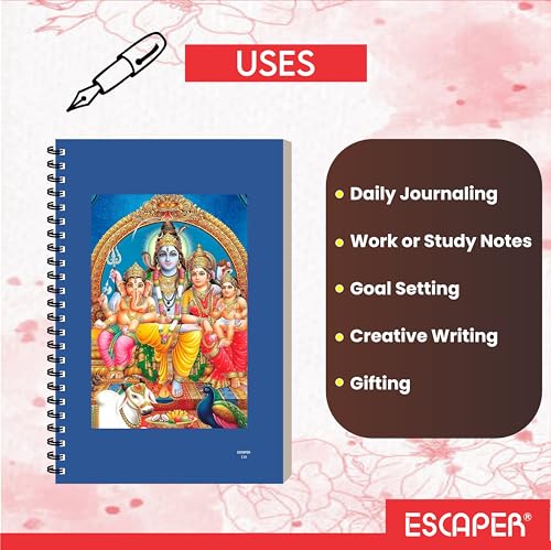 Image of ESCAPER Shiv Ji Diary Student Notebooks, A5 Size, 160 Ruled Notebook Designer Office Diary For Executive, Gift, Note Taking, Notepad For Writing (1, Jumbo)
