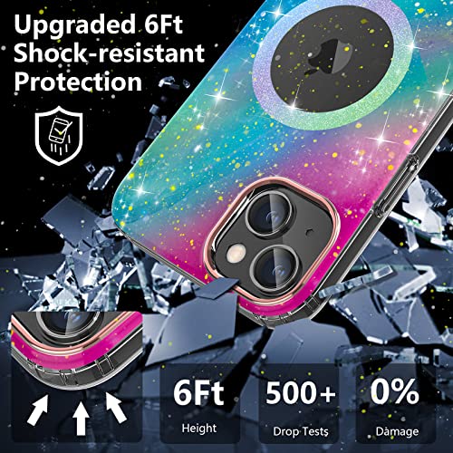 Gdtogrt Magnetic Case For Iphone 14 Plus 6.7 Inch Compatible With Magsafe Women Girl Cute Glitter Clear Protective Phone Cases + Glass Screen Protector & Camera Lens Protector Cover -Multiple-Aurora #TOP4