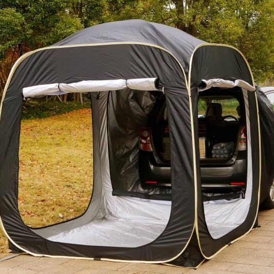 JIABAOCA Auto Zelt Camping 2000mm Wasserdicht für FIAT 500 (2013+), Auto Camping Zelt mit Heckklappe Outdoor Hiking Wind- und regenfest Zubehör,A/Black Sport & Freizeit