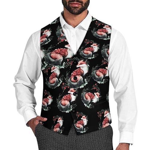 Watercolor Fox Trendy Vest Suit for Men V Neck Formal Dress Waistcoat Vests Business Slim Fit