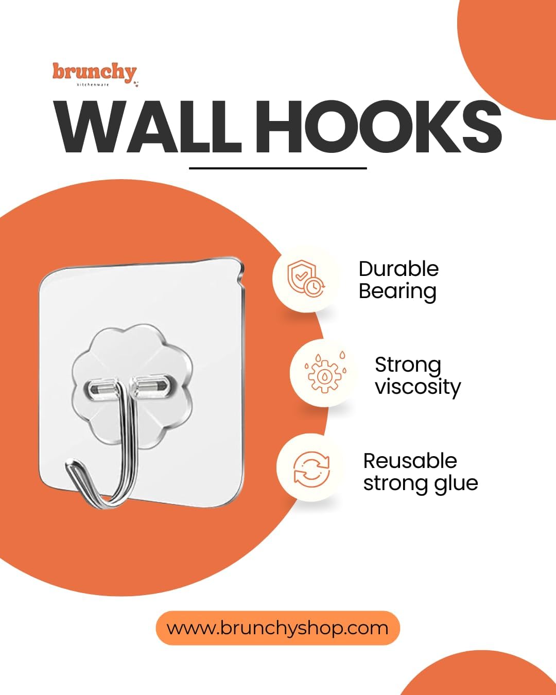 Self Adhesive Hooks - Heavy Duty Wall Hooks for Bathroom Accessories, Home Improvement, Suction Cup Hooks - 8Kg Max Load Capacity (Flower Hook, 10) image 2