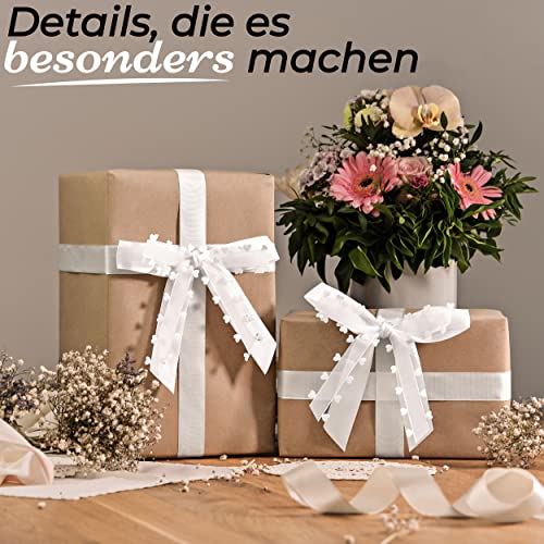Praknu Antennenschleifen Hochzeit mit Herzen Weiß - 25 er Set Hochzeitsschleifen Auto - Handgemacht - Satinband - Einfaches Binden - Weiße Hochzeitsauto Schleifen Herz