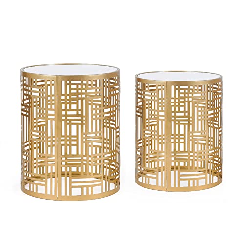 Homebeez FT0335 End Tables Set Of 2 Gold Nesting Side Coffee Table Decorative Round Nightstands thumb #7