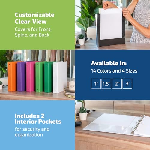 Image of Easyview 3-Ring Binder, Clear-View Cover, 1 inch Round Rings, White, 6 Pack | Heavy-duty binder, fits 8.5 inch x 11 inch paper, customizable cover, made in Canada, ideal for school or office use