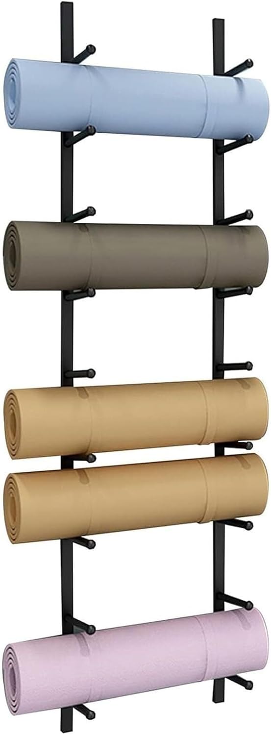 Wall Mount Yoga Mat Rack – 6/9-Tier Metal Foam Roller & Towel Holder for Home Gym, Studio Storage Solution, Space-Saving Organizer, Fitness Equipment Display