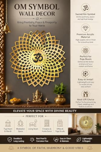 Image of Bikri Kendra - Mandala Om wall Mirrors Stickers for Hall Living Room Bedroom Kids Room Home Office 3D Acrylic wall Stickers (Gold Set 2)