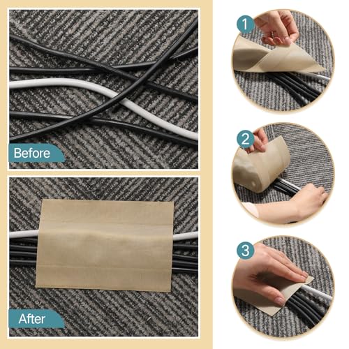 Image of WILLBOND Carpet Cord Cover Cable Protector Floor Cover Cable Protector Management Only for Commercial Office Carpet(98.43 ft,Khaki)