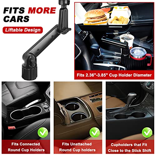 Aucurwen Cup Holder Tray for Car Cup Holder Expander for Car, 3 in 1 Expandable Car Food Table Tray for Eating - Road Trip Essentials, Car Gadgets for Men, Car Travel Accessories Fits 12-40 oz