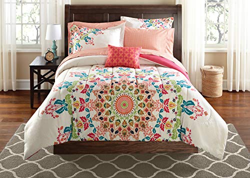 Teen Girls Queen Rainbow Unique Prism Pink Blue Green Colorful Patten Bedding Set (8 Piece Bed in a Bag) by Mainstays