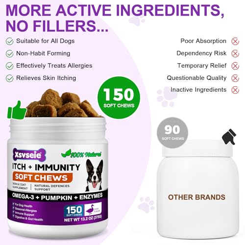 Allergie-Leckerli für Hunde, Allergy Immunity für Hunde, Immun-Leckerli Gegen Juckreiz, Lindert Saisonale Allergien, Fördert Gesunde Haut und Gesundes Fell, Pekingenten-Geschmack, 150 Stück