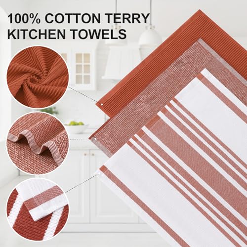 Image of Homaxy Premium Kitchen Towels(18 inchx 28 inch, 12 Pack), Large Cotton 380 GSM Kitchen Hand Towels, Soft and Absorbent Terry Dish Towels, Multipurpose Tea Towel Set with Hanging Loop, Rust